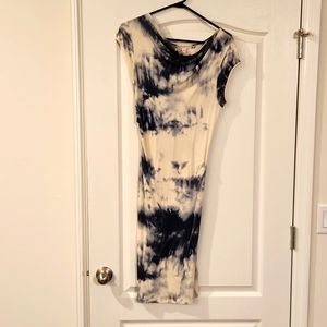 Blue & Off-White Tie-Dye Off-the-Shoulder Dress